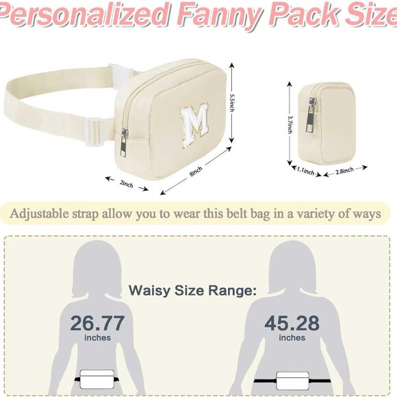 Personalized Initial Fanny Pack for Girls - Perfect Birthday Gift in Cream-M - Picture 3 of 9